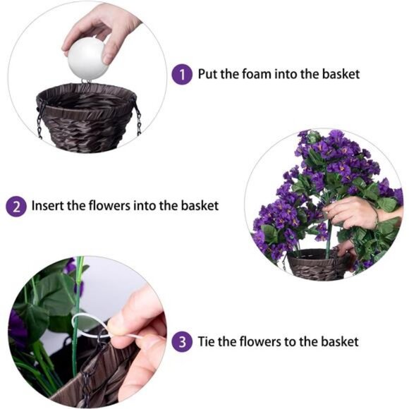 Artificial Fake Flowers Plants Hanging Baskets Outdoor Outside Spring Decor - Picture 4 of 7